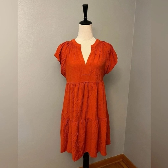 Calvin Klein Gauze Split Neck Tiered Swing Dress - Size 12 - Picture 2 of 6